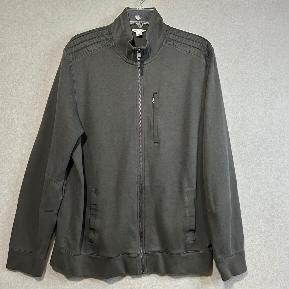 Calvin Klein Mens XL Gray Full Zip Jacket Mock Neck Casual Lightweight Coat slim